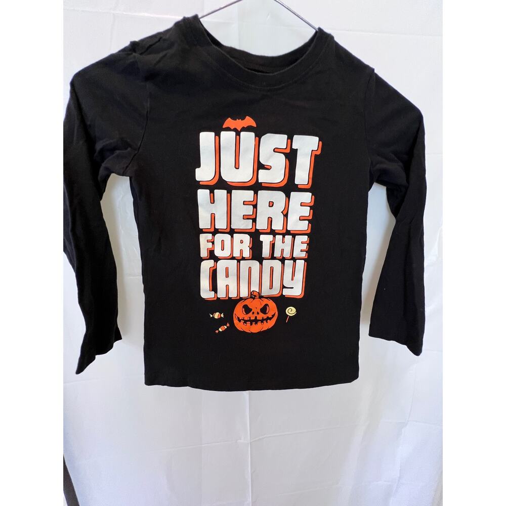 Halloween Long Sleeve Shirt Just Here For The Candy Size 8/8A Black